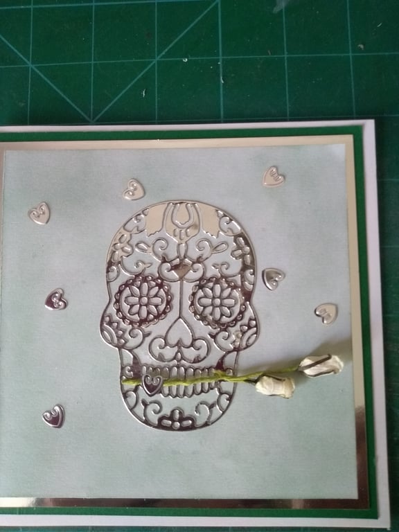 Green goth skull birthday card