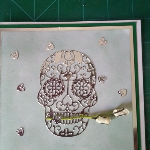 Green goth skull birthday card