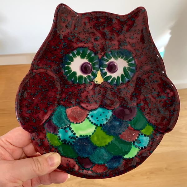 Seconds Sunday SALE Hand Painted Ceramic Owl Plate