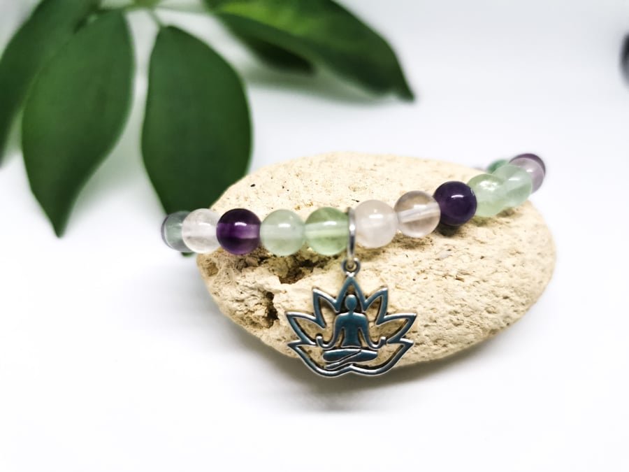 Fluorite beaded gemstone stretch bracelet