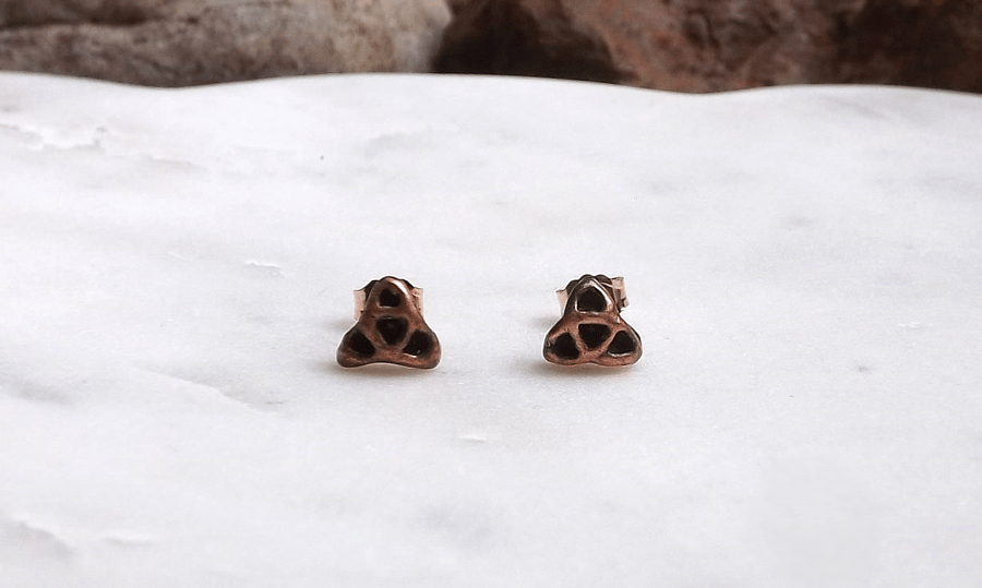 Small Triquetra Recycled Copper Stud Earrings.
