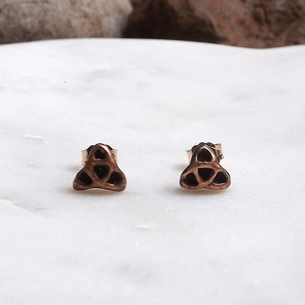 Small Triquetra Recycled Copper Stud Earrings.