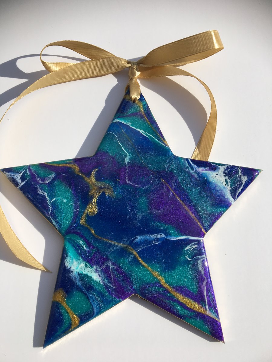 Christmas ornament, Christmas decoration, star, blue, turquois, gold, purple 