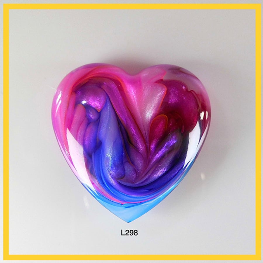 Large Pink & Blue Heart Cabochon, hand made,Unique, Resin Jewelry, L298