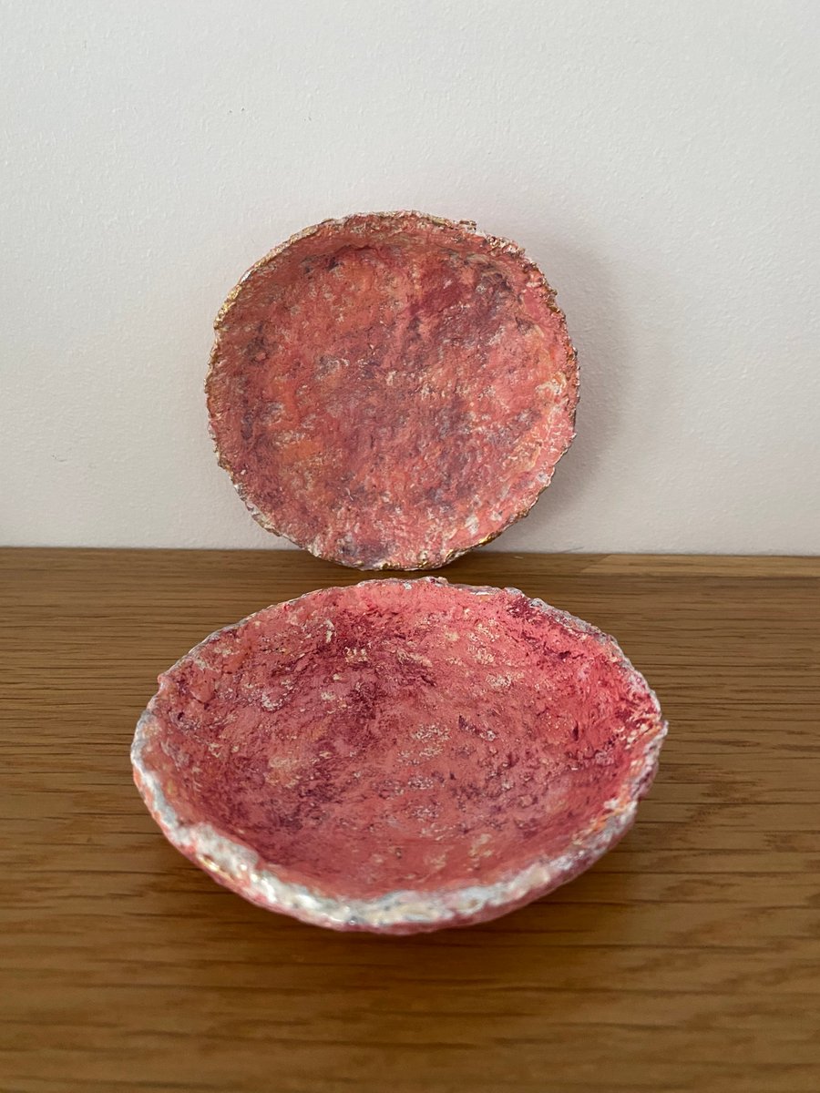 Pair of little ring dishes decorative paper mache bon bon dish
