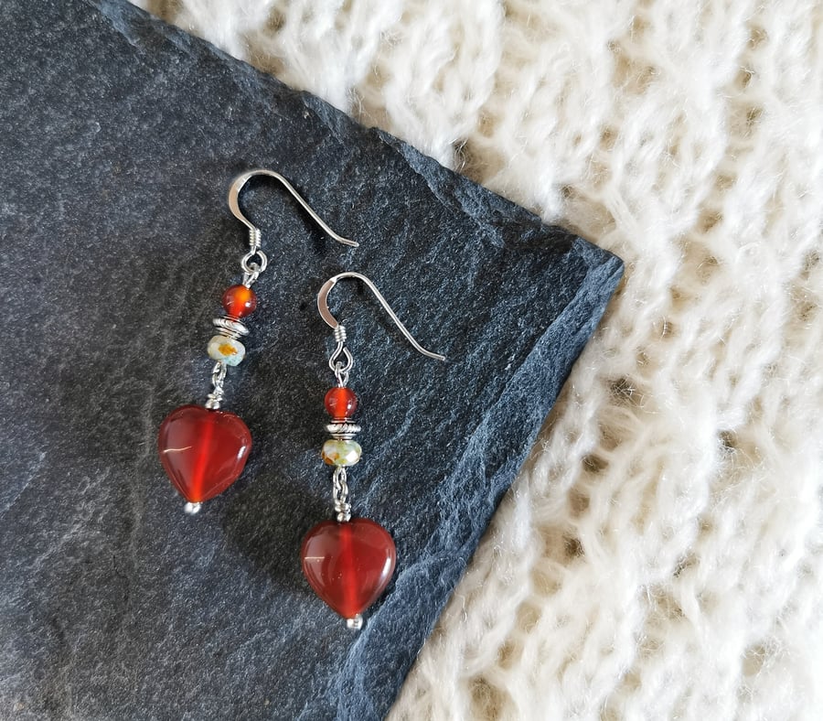 Love Heart Carnelian Drop Earrings 