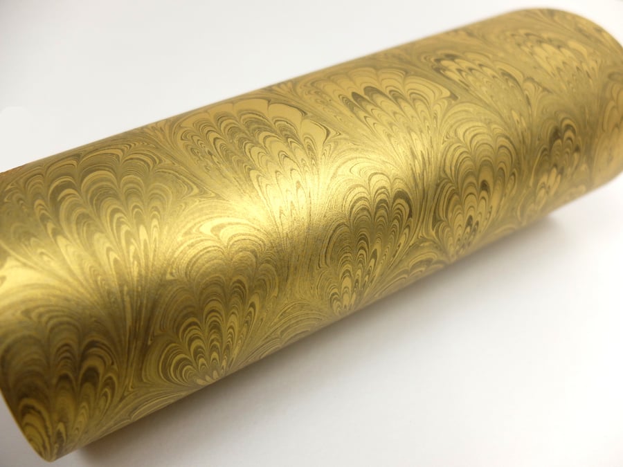 A4 Marbled paper sheet peacock metallic gold