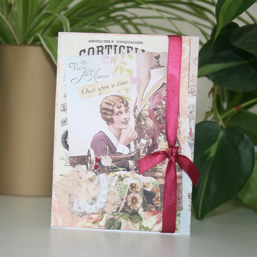 Vintage-Style Greeting Card - Crochet Greeting Card - Sewing Card