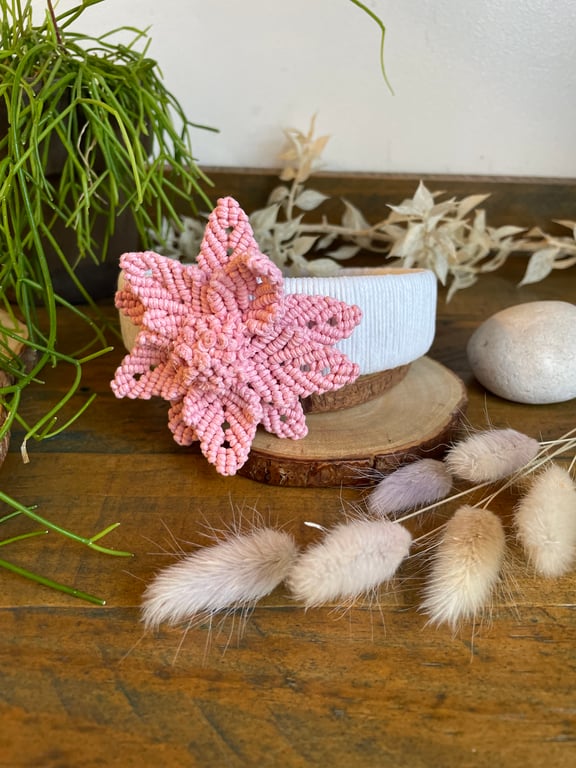 Handmade Macrame Flower Headband -  Pink