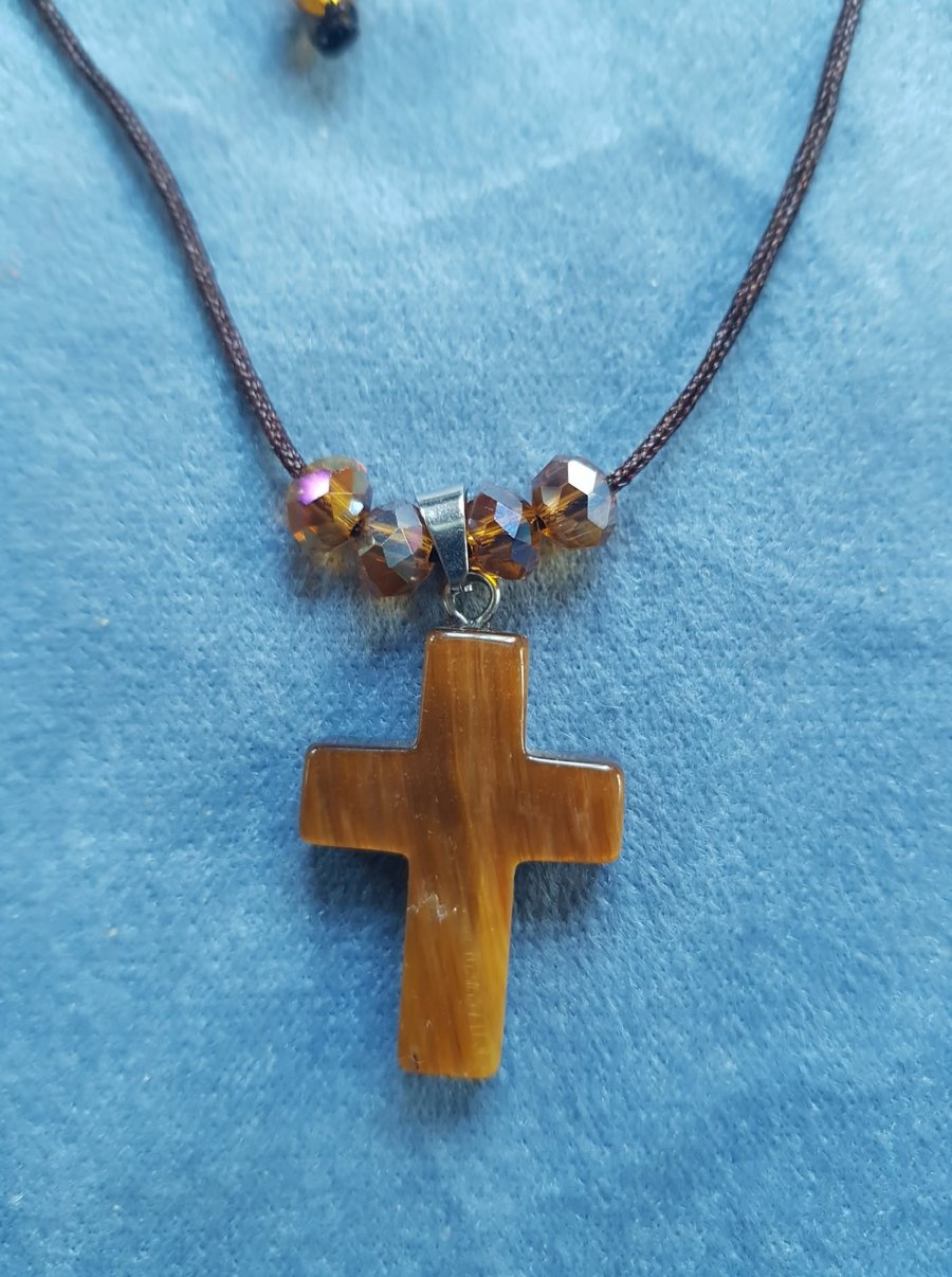 Handmade Corded Tigers Eye Pendant Necklace