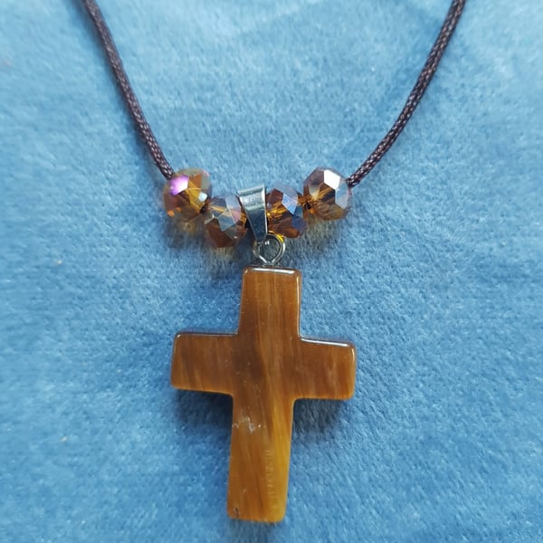 Handmade Corded Tigers Eye Pendant Necklace