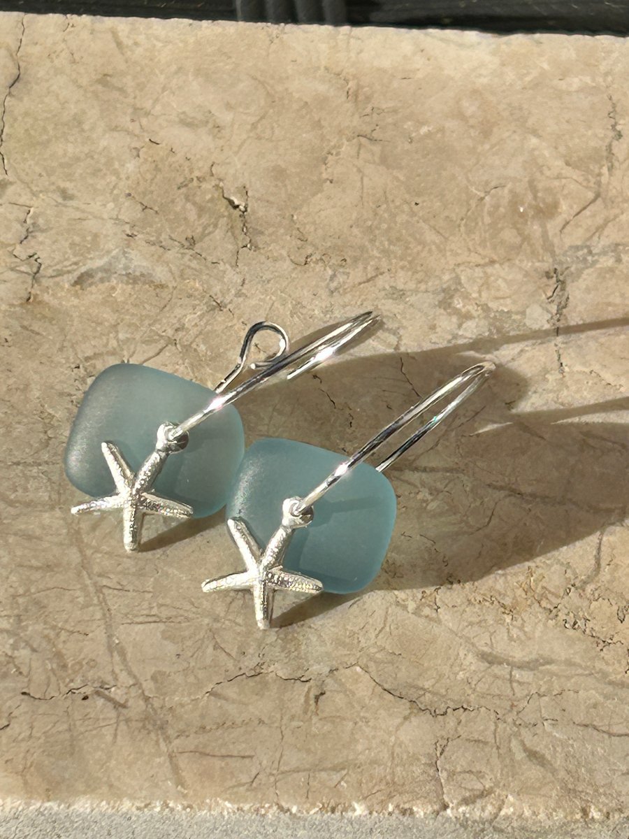 pale blue seaglass silver 925 earrings hoops mothers day