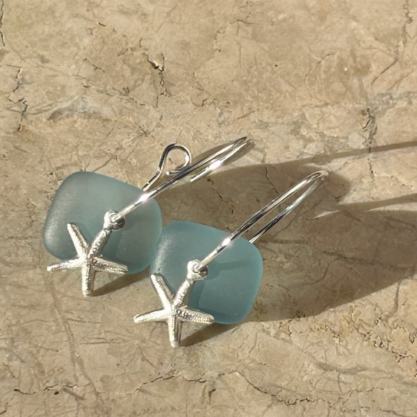 pale blue seaglass silver 925 earrings hoops mothers day