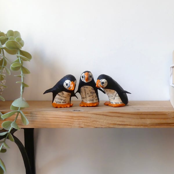 Handmade Paper Puffins, Art for Booklovers, Handmade Nature Inspired Joy Gift