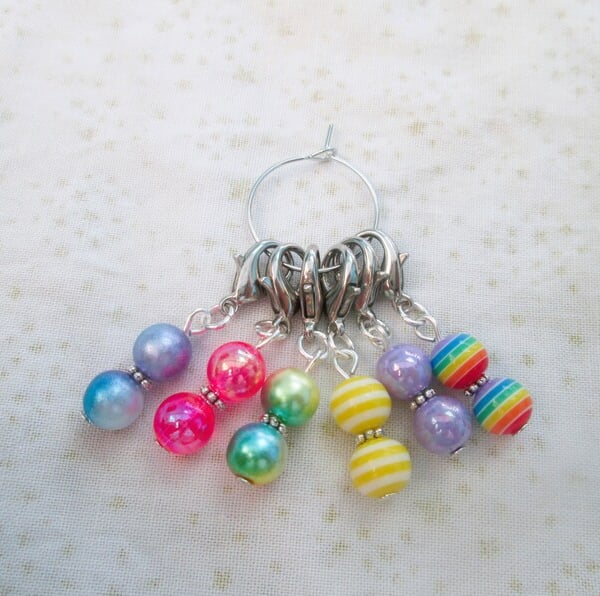 Set of 6 colourful bead stitch markers or planner charms