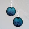 Turquoise and blue round enamelled copper earrings 112
