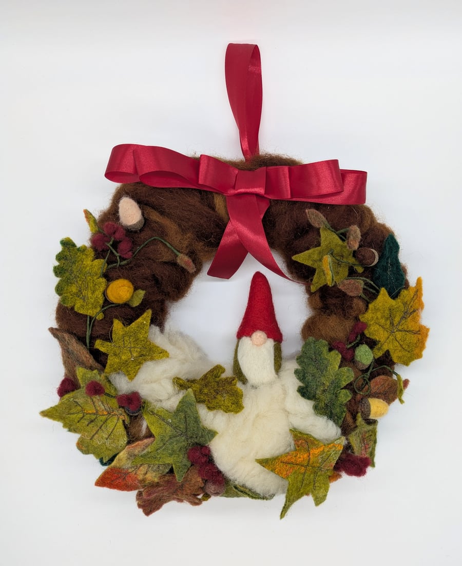 Festive needle felted Christmas Gnome Wreath
