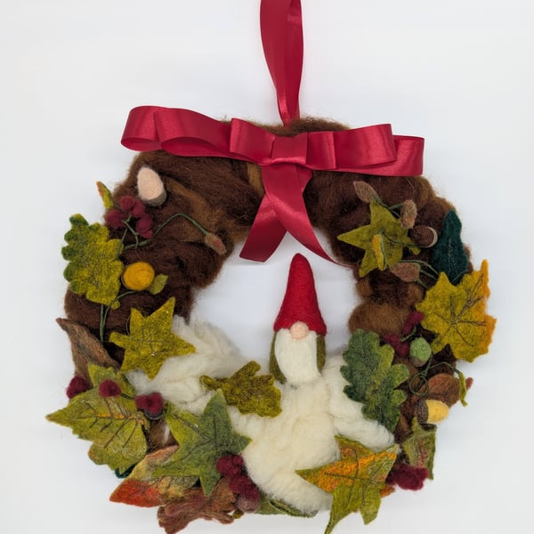 Festive needle felted Christmas Gnome Wreath