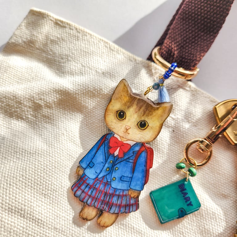Cat Bag Charm and Detachable Keyring
