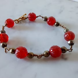 RED LOTUS  BRACELET - FLOWER CARVED BRACELET - CHRISTMAS GIFT  FREE UK  SHIPPING