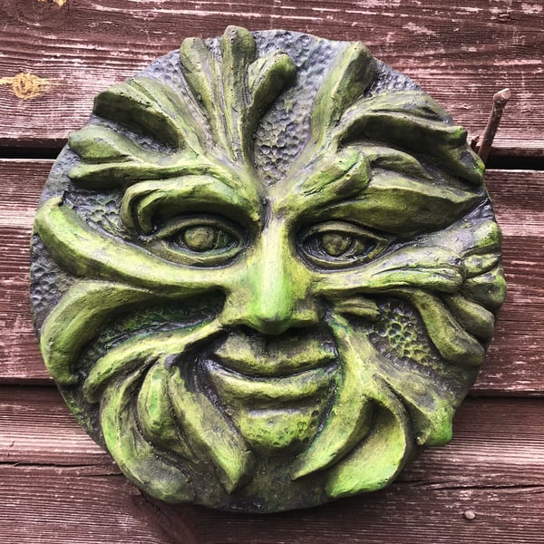 Large Medieval Green Man Plaque plus Free Pocket Green Man