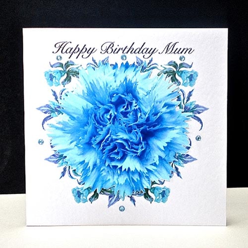 A Luxury Blue Carnation Happy Birthday Mum Handmade card - unique design