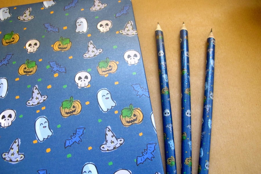 Halloween Stationery Bundle: Sketchbook or Notebook & Newspaper Pencils