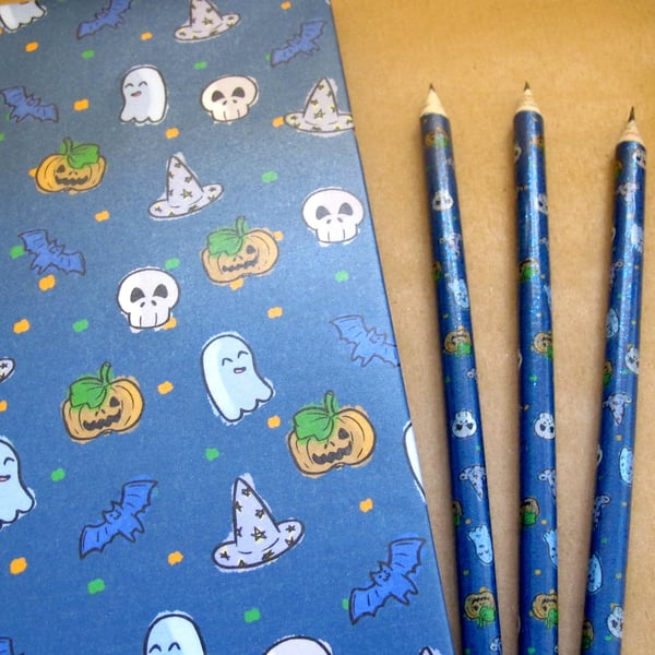 Halloween Stationery Bundle: Sketchbook or Notebook & Newspaper Pencils
