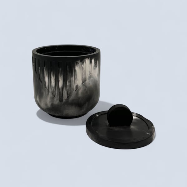 Black and White Jewellery Box with Lid – Handmade Trinket Pot, 8.5 x 10cm