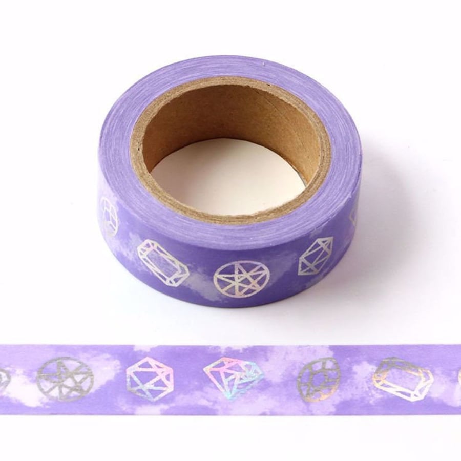 Purple Diamond Washi Tape Holographic Colour Changing Silver Foil Diamonds Decor