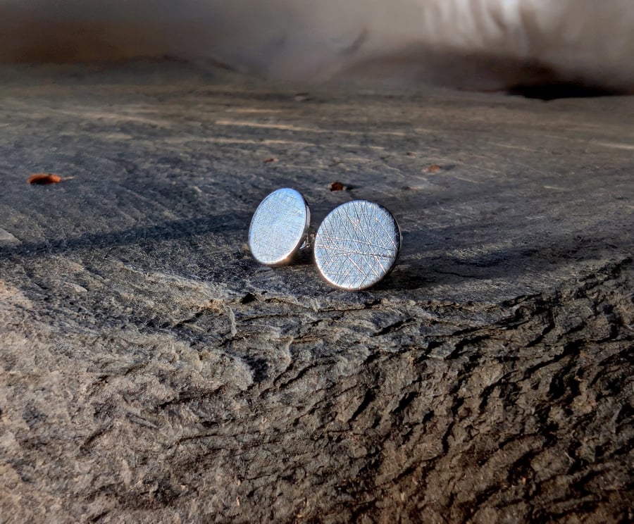 STERLING SILVER scratch stud earrings, Handmade Urban Jewellery