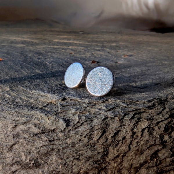 STERLING SILVER scratch stud earrings, Handmade Urban Jewellery
