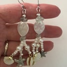 Mother of pearl and fluorite dangly earrings 