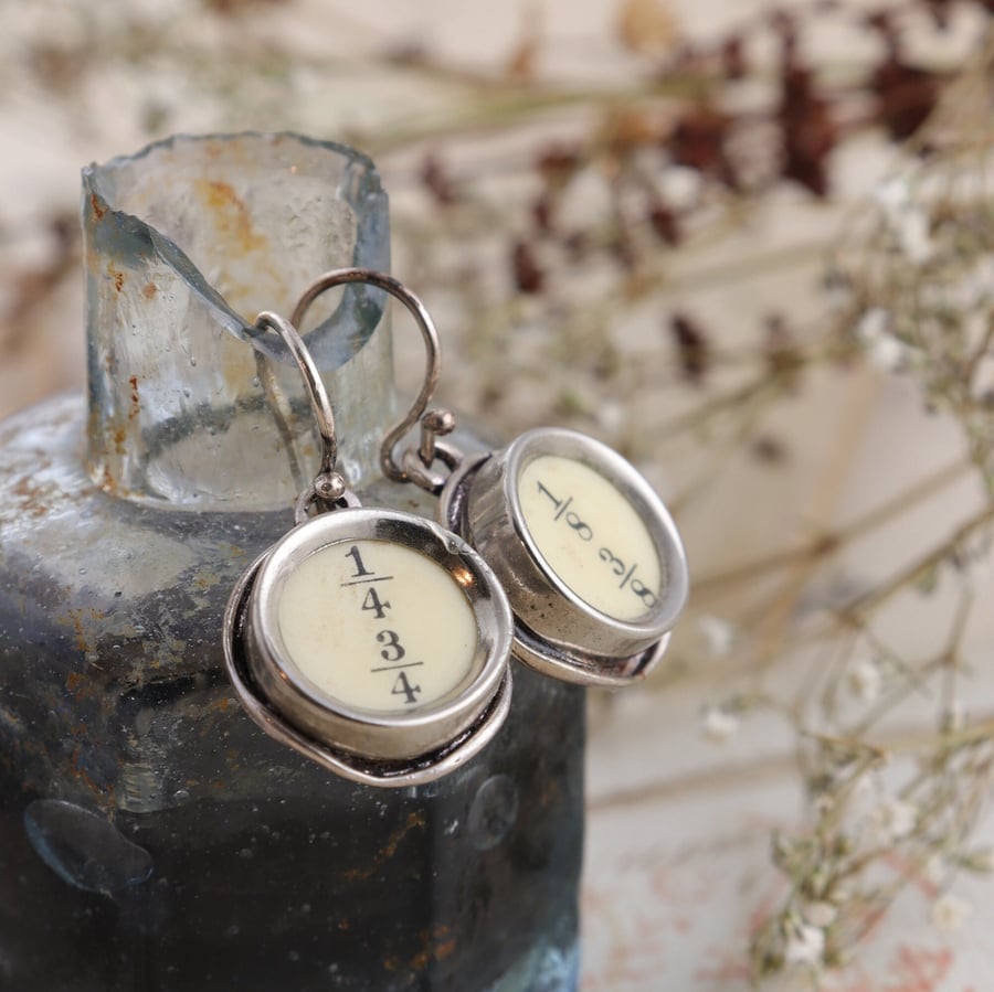 Mismatched Typewriter key Earrings, Quirky Dangling Earrings for a Writer Ivory