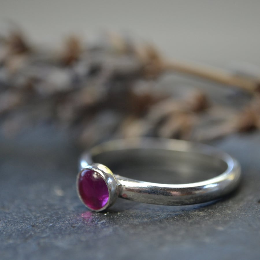 July Birthstone - Ruby stacking ring in sterling silver
