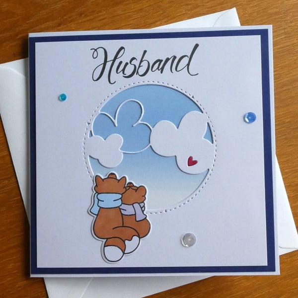 Husband Christmas Card - Foxes with Cloudy Sky