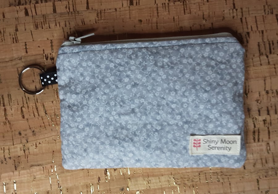 Coin Purse Silver Grey with small Flower Print.