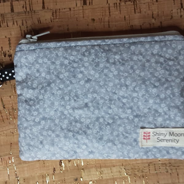 Coin Purse Silver Grey with small Flower Print.