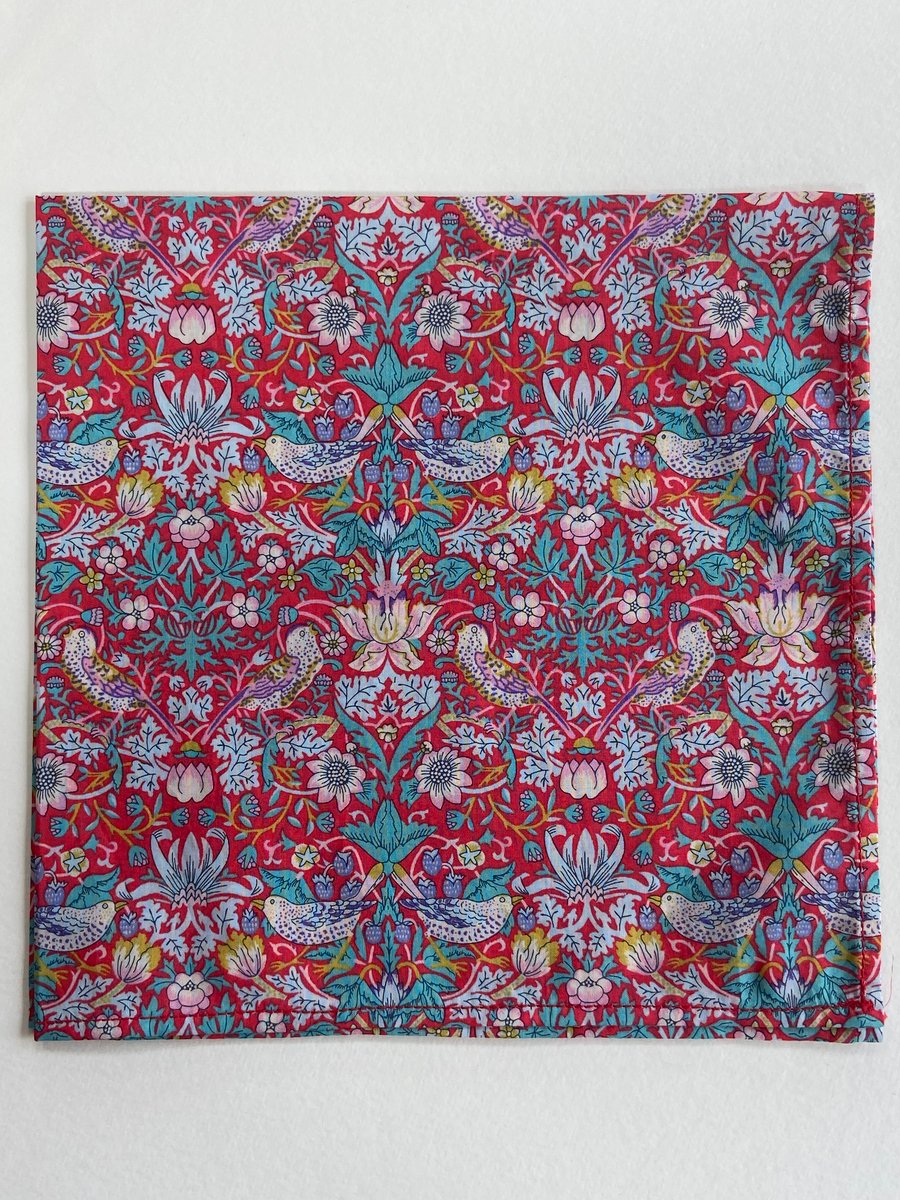 Mens Liberty Fabric Handkerchief Strawberry Thief Pattern Beautiful Gift