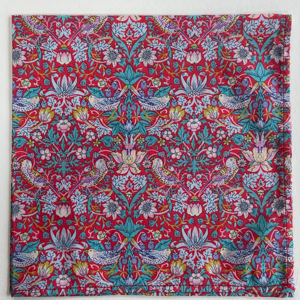 Mens Liberty Fabric Handkerchief Strawberry Thief Pattern Beautiful Gift