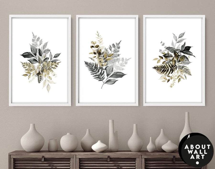 Botanical Illustration, Home Decor Wall Art, Set of 3 Prints, Living room Wall D