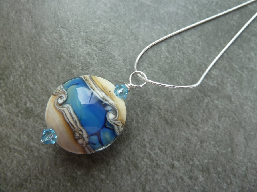 sterling silver chain, lampwork glass pendant