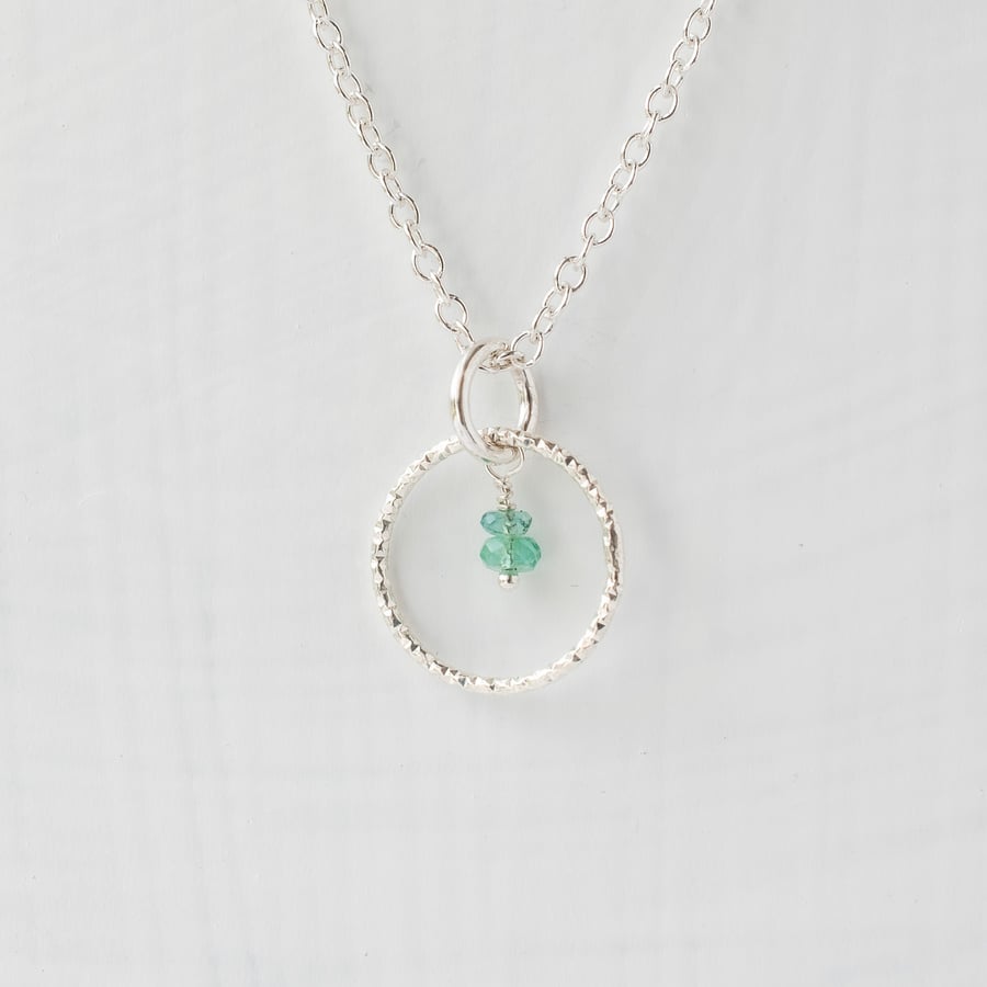 Emerald with Minimalist Slim Silver Circle Pendant Necklace