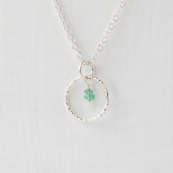 Emerald with Minimalist Slim Silver Circle Pendant Necklace