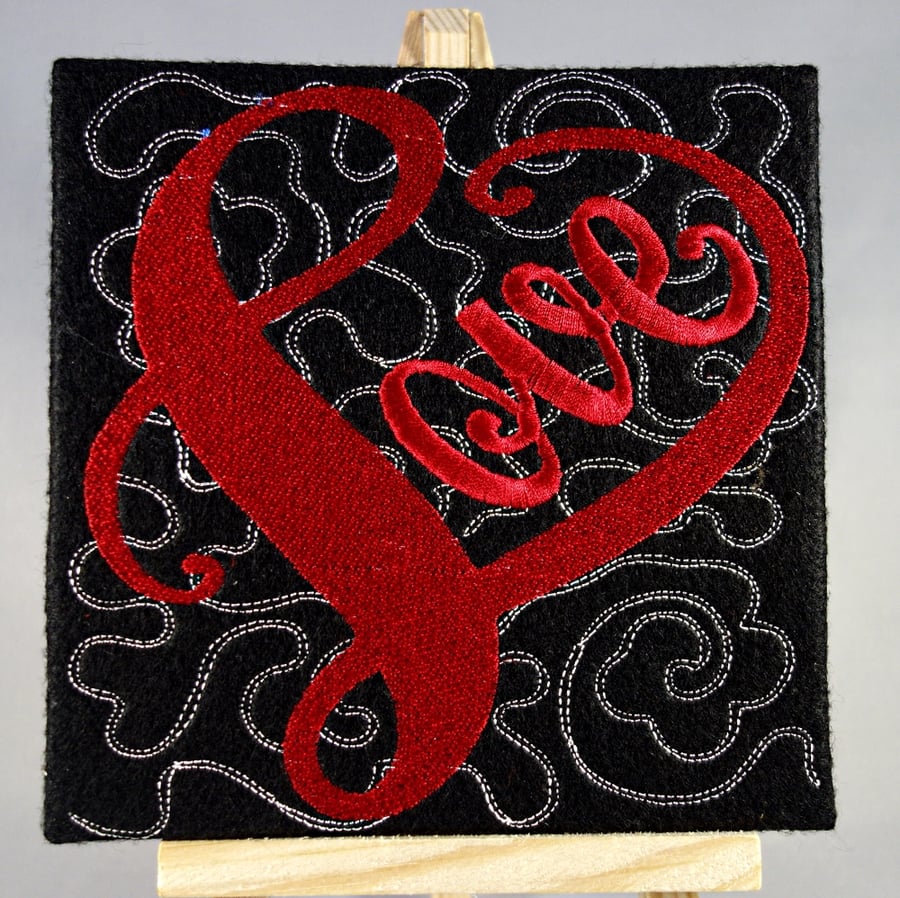 Valentines Card. Love. Beautiful, handmade embroidered design