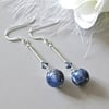 Dark Blue Sodalite Earrings With Swarovski Crystals & Sterling Silver Tubes