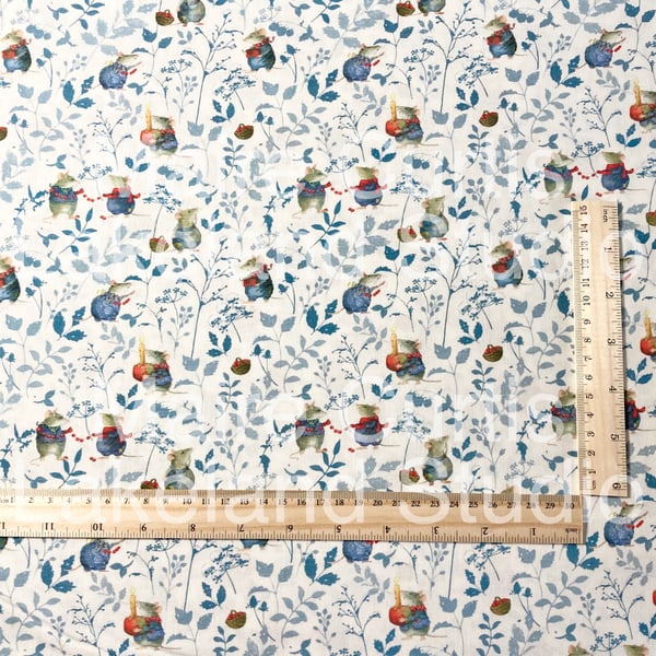 Blue festive Mice cotton quilt fabrics from quarter metre