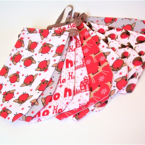 Christmas Bunting with Festive print Robins, Reindeer and Santas