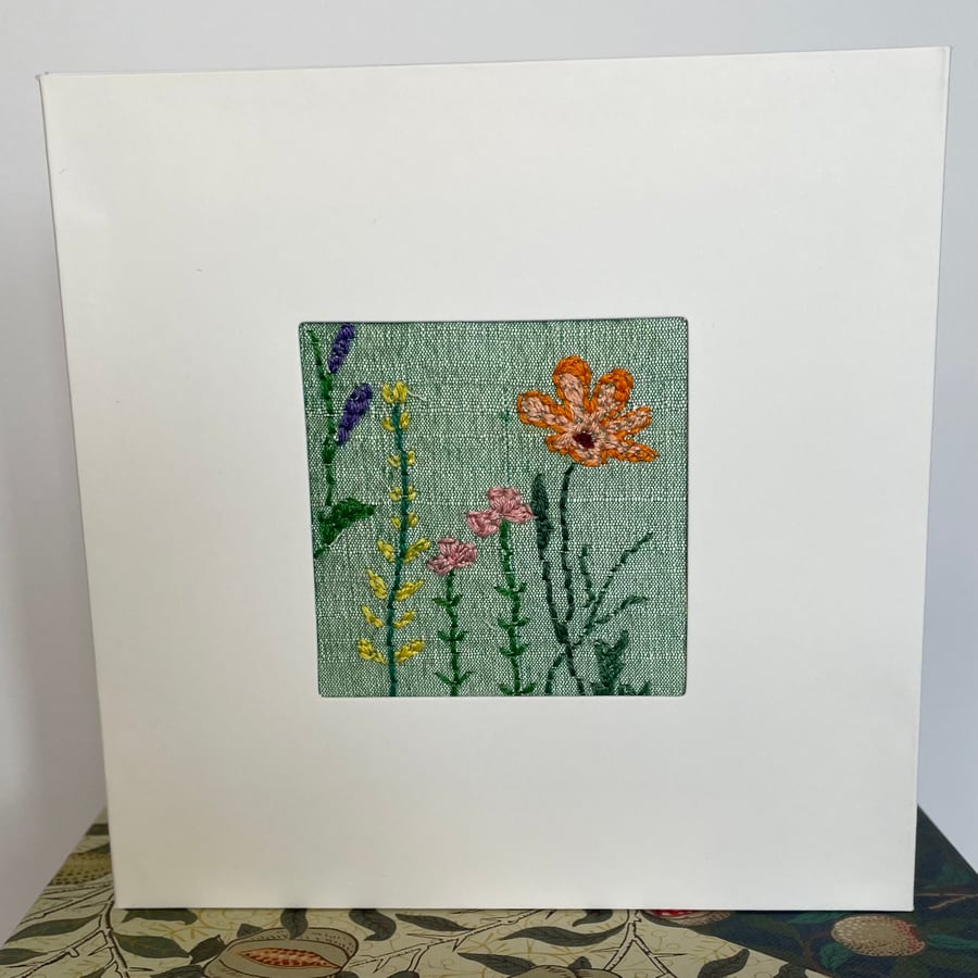 Blank card - Hand embroidered ‘Flower Border No.3’