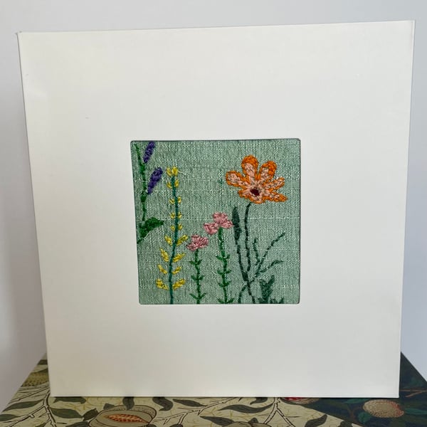 Hand embroidered blank greetings card - ‘Flower Border No.3’
